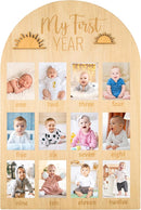 R HORSE My First Year Photo Display Wood Board, 3D Boho Sun Baby's First Year Picture Frame 12 Months Milestone Board Neutral Baby Keepsake Birthday Nursery Decor Gift for Boy Girl by TinyTreasures Baby Boutique