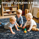 Joydeco Machine Washable Area Rugs 5x7, Boho Floral Rug for Bedroom Non Slip, Soft Forest Botanical Low-Pile Floor Indoor Throw Carpet for Living Dining Room Dorm Office, Blue-Black by TinyTreasures Baby Boutique