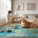 Washable Area Rugs 2'x10' Non-Slip Modern Abstract Soft for Living Room Entryway Bedroom Nursery, Print Pattern, Teal Blue Green Orange Rust Red Colorful by TinyTreasures Baby Boutique