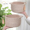 Small Soft Organizer Baskets，Decorative Mini Round Woven Rope Storage Bin Empty Gift Baskets for Man，Office, Desk Decor, Gifting, Kids, Toys, Pre Shaped, Brown, 2 Pack by TinyTreasures Baby Boutique