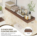 12 Inch Deep Floating Shelves, 48W x 12D Rustic Large Floating Shelves, Deep Walnut Wood Wall Shelves Set of 1 for Living Room Bathroom Laundry Room Bedroom Kitchen Home Office - Walnut by CozyNest Decor