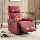 Manual Swivel Rocker Recliner Chair for Adults, Overstuffed Reclining Glider Chair for Nursing with Vibration Massage & Heat, Living Room Rocking Recliner 2-Stage backrest, Faux Leather Red by CozyNest Decor