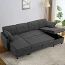 110 Inches Chenille Sectional Sofa w/Adjustable Back & Pull Out Sofa Bed, Tufted U Shaped Couch w/Two Storage Chaises, Sleeper Sectional Sofa w/USB Port & Cup Holders for Living Room, Grey by CozyNest Decor
