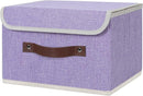 ANMINY Storage Bin with Lid Storage Boxes with PU Leather Handles PP Plastic Board Decorative Foldable Lidded Cotton Linen Fabric Home Cubes Baskets Closet Organizer Container - Purple, Small Size by TinyTreasures Baby Boutique