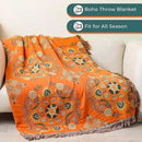 Throw Blanket for Couch Bed Chair,100% Cotton Soft Lightweight Blanket Rustic Quilt -Orange Floral Printed Farmhouse Decor Bed All Season Blankets,80"×90" by CozyNest Decor
