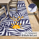 OLANLY Waterproof Outdoor Rug 5x8 ft, Reversible Outdoor Plastic Straw Rug with Leaf Pattern, RV Mat, Indoor Outdoor Carpet for Patio, Camping, Balcony, Deck, Backyard, Navy & White by CozyNest Decor