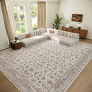 Washable 10x14 Area Rugs for Living Room, Boho Non-Slip Silicone Backing Rugs for Bedroom Dining Room Office, 0.3" Neutral Oriental Throw Carpet with 0.16" Cushioning Pad, Cream/Multi by TinyTreasures Baby Boutique