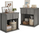 Fluted Nightstand Set of 2, 22.8" Wide Nightstands with Drawer Storage Large Wood BedsideTable Night Stands for Bedroom, Grey Oak by CozyNest Decor