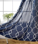MIUCO Moroccan Embroidered Semi-Sheer Curtains Faux Linen Grommet Window Panels for Doors 52 x 95 Inch 2 Panels, Navy Blue by CozyNest Decor