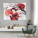 Japanese Red Geisha Tapestry Asian Cherry Blossom Traditional Kimono Folk Tapestries Home Decor for Living Room Bedroom Apartment Farmhouse Dorm 80"x60" by CozyNest Decor