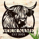 Personalized Highland Cow Name metal Signs,Custom Highland Cow Metal Shed Wall Decor,Black Metal Wall Art Plaques Outdoor wall Decorative Signage (Style F) by CozyNest Decor
