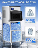 Commercial Ice Maker Machine 400 LBS/24H, Undercounter Large Ice Makers 250 LBS Storage Bin and 156 Ice Trays, Icemaker Machine with Touch Screen, Self-Cleaning for Bar/Cafe/Restaurant by CozyNest Decor