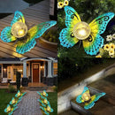 Solar Lights Outdoor Garden Butterfly Decor, Metal Butterfly Statue Decoration with LED Crackle Glass Globe, Solar Powered Lighted Garden Art Decor for Patio Lawn Yard Pathway Tabletop Ground by CozyNest Decor