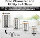 Pebble & Stem® Silver Stainless Steel Canister Set for Kitchen Counter, Food-Grade Canister Set of 4, Airtight Lids, Sugar and Flour Containers for Countertop, Coffee and Tea Storage, Farmhouse Decor by CozyNest Decor