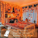 JMEXSUSS 300LED Orange Halloween Lights with Remote, 9.8x9.8ft Halloween Curtain Light, 8 Modes Orange Hanging String Lights Plug in for Fall Bedroom Thanksgiving Window Party Indoor Outdoor Decor by CozyNest Decor