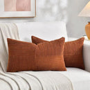 Fancy Homi 2 Packs Rust Lumbar Decorative Throw Pillow Covers 14x24 Inch for Couch Bed Sofa, Rustic Farmhouse Boho Home Decor, Soft Striped Corduroy Rectangle Accent Terracotta Cushion Case 35x60 cm by CozyNest Decor
