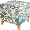 Adeco 18 Inch High Cube Ottoman Storage, Linen Chair Foot Stools, Upholstered Vanity Stool with Hinged Lid, Solid Wood Legs (Blue Leaves) by CozyNest Decor