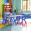 EMMA + OLIVER 23.625" W x 47.25" L Blue Plastic Activity Table Set-6 Chairs by CozyNest Decor