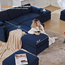 Modular Sectional Sofa Couch for Living Room Velvet Cloud Couches Oversized U Shaped Convertible Sleeper Sofa Chaise Detachable Armrest Cushion Cup Holder (Blue, 8 Seats) by CozyNest Decor