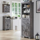 Bathroom Storage Cabinet, 72" Tall Farmhouse Storage Cabinet with 2 Drawers, Adjustable Shelves & Barn Door, Cabinet for Bathroom, Living Room, Kitchen, Grey Wash by CozyNest Decor