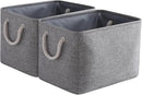 Storage Basket for Shelves - 17X15X12 inch 2 Pack Collapsible Storage Bin with Rope, Canvas Fabric Storage Cubes for Cloth Decorative Books Nursery (Grey) by CozyNest Decor