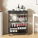 Bar Cart with Basket 3 Tiers Home Rolling Wine Rack with Wheels Mobile Kitchen Industrial Vintage Style Wood Metal Serving Trolley Serving Cart,Black Frame Home Kitchen Shelf for Party by CozyNest Decor