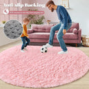 4FT Round Rug for Bedroom: Fluffy Shag Soft Washable Rugs Circle Small Fuzzy Plush Indoor Carpet for Living Room Nursery Playroom Dorm Kids Girls Boys Room (Pink, 4'x4') by TinyTreasures Baby Boutique