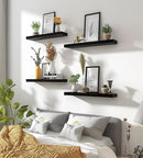 Wood Floating Shelves for Wall Decor, Rustic Wall Shelves for Bedroom Bathroom Kitchen Living Room, Set of 6 Black by CozyNest Decor