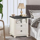 18" Farmhouse Night Stand with Charging Station, 2 Drawers End Table Dresser for Bedroom, White Wooden Nightstand, Bed Side Table with Open Shelf, Bedside Cabinet for Living Room, Closet by CozyNest Decor