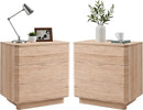 JXQTLINGMU 22" Modern Nightstand Set of 2 with Charging Station, Large Push-to-Open End Table, Wood Bedside Table, Curved Profile, Handleless 3 Drawer Night Stand for Bedroom, Living Room, Natural Oak by CozyNest Decor