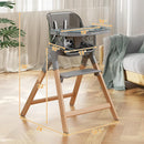 Ezebaby Foldable Wooden High Chairs, 3-in-1 Convertible Baby High Chair, Dining Booster Seat, Toddler Chair, Easy Clean High Chairs for Babies and Toddlers with Large Adjustable Tray- Transparent Gray by TinyTreasures Baby Boutique