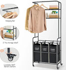 Laundry Sorter 3 Section,Laundry Hamper Cart with Hanging Rack & Removable Bags,Heavy Duty Laundry Basket with Wheels & 2 Tier Shelf,Space-Saving Laundry Basket Organizer for Laundry Room by CozyNest Decor