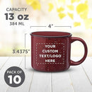 DISCOUNT PROMOS Custom Ceramic Campfire Coffee Mugs 13 oz. Set of 10, Personalized Bulk Pack - Perfect for Tea, Espresso, Cappuccino, Hot Cocoa - Maroon by TinyTreasures Baby Boutique