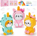 Crochet Kit for Beginners - 3 PCS Unicorn Cat Crochet Kits with Step-by-Step Video Tutorials, Beginner Crochet Kit for Adults Kid, Crochet Animal Kit for Starters, Cat Dressed as Unicorn Set by TinyTreasures Baby Boutique