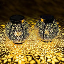 2 Pack Outdoor Solar Lantern Lights, Waterproof Tabletop LED Moroccan Lanterns, Hanging Metal Decorative Garden Lights for Patio, Lawn, Porch, Backyard by GreenHaven Gardens