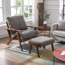Wahson Set of 2 Mid Century Arm Chairs and Ottomans, Upholstered Accent Armchair with Wood Frame and Canvas Cushions, Leisure Slipper Chair for Living Room/Bedroom, Grey by CozyNest Decor