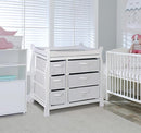 Badger Basket Sleigh Baby Changing Table with 6 Storage Drawers, Cushioned Changing Pad, Nursery Organizer, Sturdy White Wood Furniture for Infant Care by TinyTreasures Baby Boutique