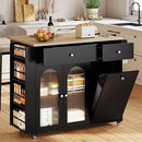 Kitchen Island with Drop Leaf & Power Outlet, Rolling Kitchen Island on Wheels with Trash Can Storage, Island Table Bar Cart with Spice Rack, Towel Rack, Drawers, Mobile Kitchen Carts on Wheels by CozyNest Decor