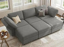 Belffin Terry Fabric Modular Sectional Sleeper Sofa Bed with Storage Convertible Sectional Couches for Living Room 6 Seaters Light Grey Modular Sofa by CozyNest Decor