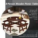 Outdoor 8 Person Round Picnic Table with Built-In Benches