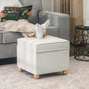 Adeco 17 Inch High Faux Fur White Cube Ottoman Storage, 3D Embossed Velvet Chair Foot Stools, Upholstered Vanity Stool with Hinged Lid, Solid Round Wood Legs by CozyNest Decor