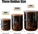 Ceramic Canister Set with Bamboo Airtight Lids, 3-Piece Kitchen Storage Jars (48oz, 30oz, 12oz) – Black with Gold Marble Pattern, Glossy Finish, for Coffee, Sugar, Flour & More by CozyNest Decor