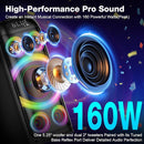 Bluetooth Speaker, 160W Peak Powerful Loud Stereo Sound Deep Bass Wireless Boombox Portable Large Party Speakers with Subwoofer TWS Pairing Dynamic LED Light for Outdoor Camping Backyard Events by TinyTreasures Baby Boutique