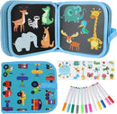 Erasable Doodle Set for Kids - Magic Drawing Book With 12 Watercolor Pens, 14 Page Reusable Book, Road Trip Car Game Writing Painting Set for Boys and Girls by TinyTreasures Baby Boutique