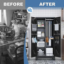 Metal Garage Storage Cabinet with Locking Doors, 71" Tall Broom Closet Storage Cabinet, Heavy Duty Garage Organization Cabinets, Steel Cabinet with Hanging Rod, Assembly Required by CozyNest Decor