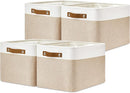DULLEMELO Fabric Storage Bins for Laundry, Home, Foldable Storage Baskets for Shelves, Toys, Collapsible Storage Bins for Office, Closet,Bedroom(White&Khaki,15"x11"x9.5",4-Pack) by TinyTreasures Baby Boutique