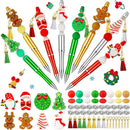 CZWZ 8 Pcs Christmas Beadable Pens, Plastic Beadable Pens with Multicolor Silicone Beads, Christmas Snowman Pine Tree Floral Hoop Deer Pens for Christmas Gifts Office School Supplies by TinyTreasures Baby Boutique