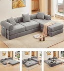 107" Oversized Convertible Sleeper Sofa Bed, Corduroy L Shape Sectional Couch, Folding Sofa Bed with Side Pocket, Modern Cloud Floor Mattress Couch, Modular Sofa for Living Room, Grey by CozyNest Decor