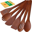 Riveira Premium Brown Bamboo Wooden Spoons for Cooking Set of 6 – Premium Brown Bamboo Wooden Cooking Utensils, Wooden Spatula, Wooden Spoon - Premium Quality Wooden Utensil Set for Non-Toxic Cooking by CozyNest Decor