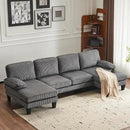 Karl home U-Shape Sectional Sofa Couch 111" Modern 4-Seat Sofa with Chaises Corduroy Fabric Upholstered Covertible Couch with Wood Grain Legs for Living Room, Reception Room, Apartment, Dark Gray by CozyNest Decor